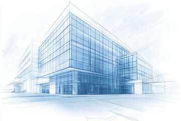 Fototapeta premium Architectural blueprint of a modern commercial building design in an urban setting showcasing innovative features and clean lines