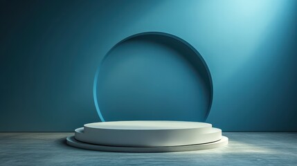 White Circular Platform on a Teal Wall with an Oval-Shaped Recess