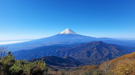 photo of Mount Fuji under a clear blue sky.