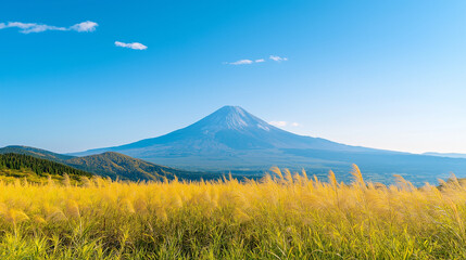 Fototapeta premium photo of Mount Fuji under a clear blue sky.