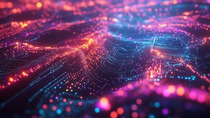 Obraz premium AI protecting a corporate network, with visualized data flows showing machine learning algorithms detecting anomalies.