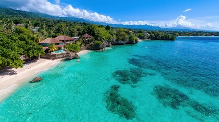 Tropical Beach Getaway with Crystal Clear Waters and Lush Foliage