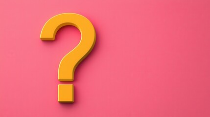Yellow Question Mark on Pink Background   Minimalist Design  FAQ Concept