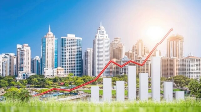 Reflective 3D Bar Chart in Urban Landscape