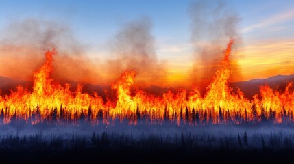 Fiery Forest Fire Landscape   Dramatic Wildfire Scene