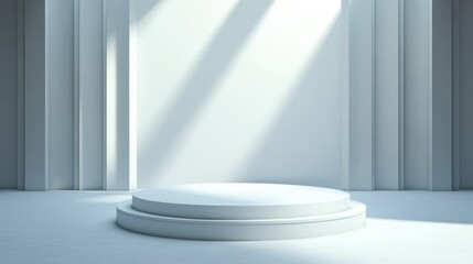 Fototapeta premium White Circular Platform in a Minimalist Room with Sunlight