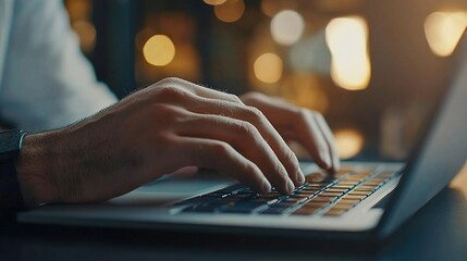 Hands Typing on Laptop in a Soft Light Setting