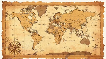 Fototapeta premium Vintage World Map Depicting Continents and Oceans for Travel and Discovery