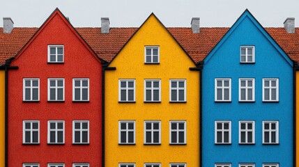 Obraz premium Colorful Row of Houses with Windows European Architecture
