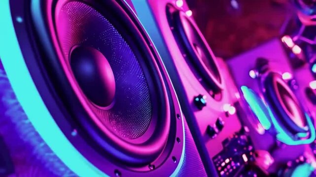Audio speakers membranes playing modern music frequency producing loud subwoofer sound. 