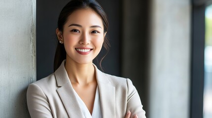 Confident Businesswoman Smiling in Modern Setting