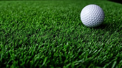Fototapeta premium Closeup of Golf Ball on Green Grass Sports Equipment Leisure Activity Outdoor