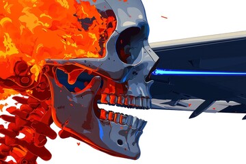 Flaming Skull with Laser Beam