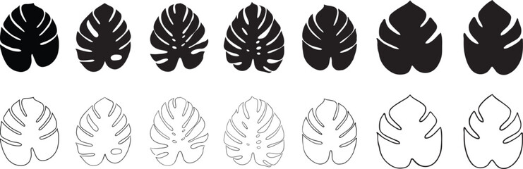 Tropical leaves silhouette set