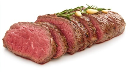 Fototapeta premium Grilled Steak With Rosemary Garnish Overhead Shot