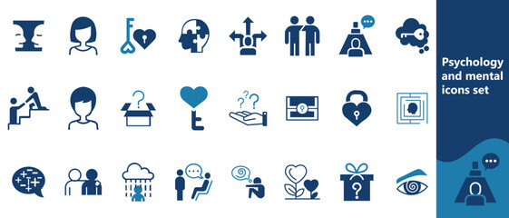 Psychology and mental line icons collection. Big UI icon set in a flat design. Thin outline icons pack, Mental health icon set. Thin outline icons pack. Editable stroke