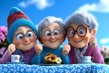 3D-rendered reunion of old friends, where every smile, laugh, and shared story is fully animated to capture the essence of memories from yesterday