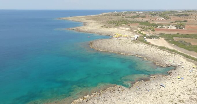 Aerial view of the rocky beach of Serra Cicora, in the municipality of Nard&ograve;, in the Province of Lecce, Puglia, Italy. It is a pristine coast of Salento.