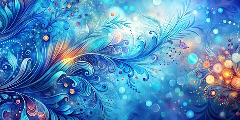 A Dreamlike Tapestry of Intertwined Blue and Orange Floral Patterns, Embellished with Glowing Circles and a Shimmering Stardust Background