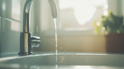 Clear Water Stream from Modern Kitchen Sink