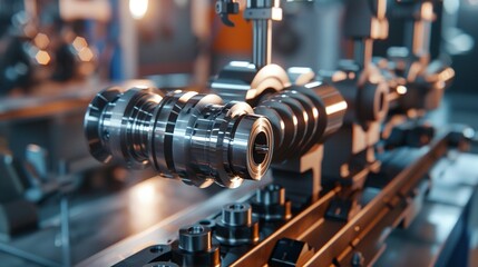 Naklejka premium Crankshaft After Repair: Rotating on Stand and Tested by CMM Coordinate Machine in Service Industry