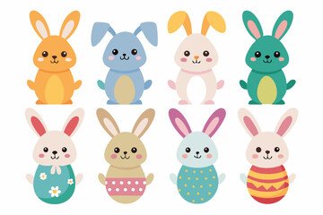 Easter set 12 with Cute Cartoon Rabbits 