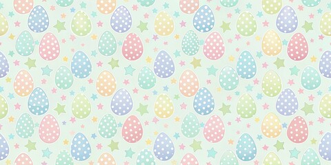 A Seamless Pattern of Pastel Polka Dot Eggs and Stars on a Mint Green Background