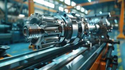 Fototapeta premium Testing Repaired Crankshaft: Rotation on Stand and CMM Coordinate Machine Assessment in Service Industry