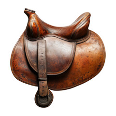 Classic leather saddle on transparent background