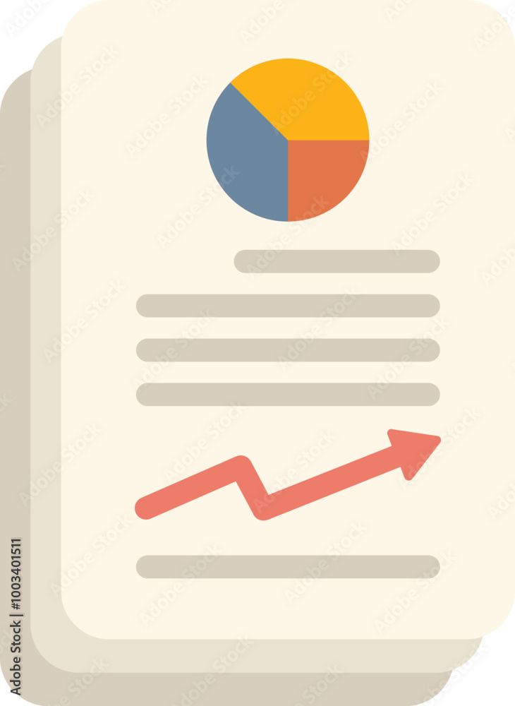 Poster business report is displaying positive data visualized with an upward trending arrow and a pie chart