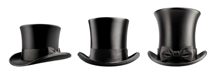 Elegant black top hats on transparent background