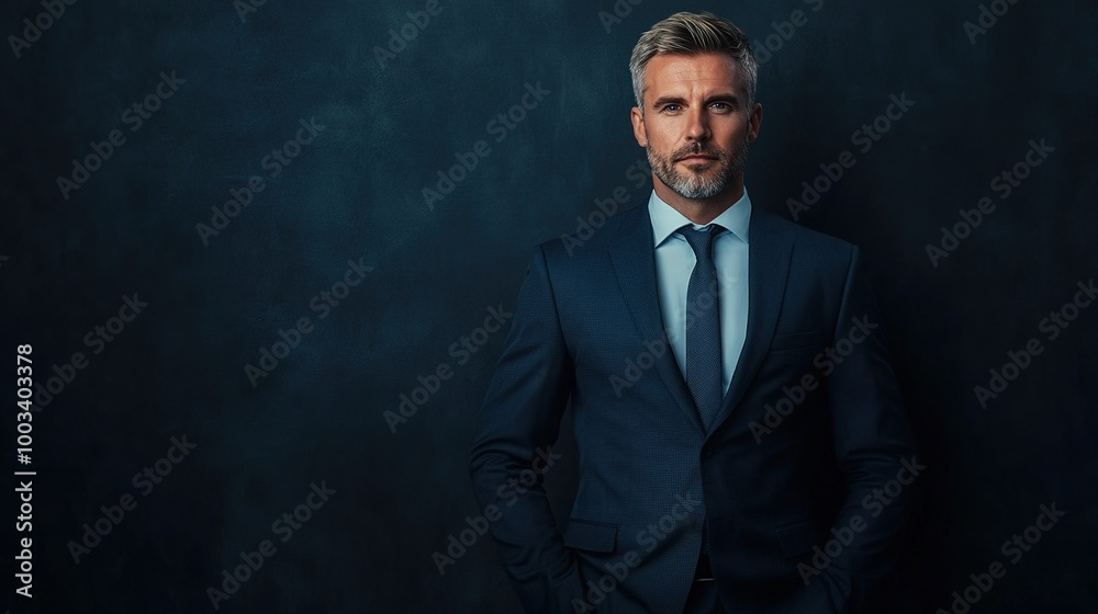 Poster Professional Man in Suit Against Dark Background