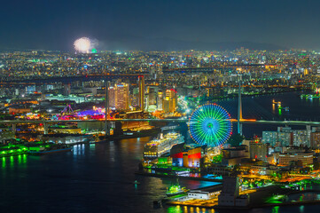 花火大会の日の大阪の夜景