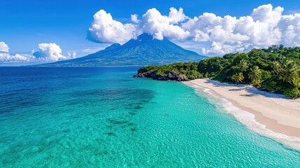 Tropical Beach with Lush Rainforest and Majestic Mountain in Sao Tome and Principe