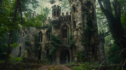 Fototapeta premium Castle in the forest. Wallpaper. Wallpaper