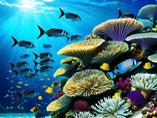 sea, underwater life, fish,generative ai