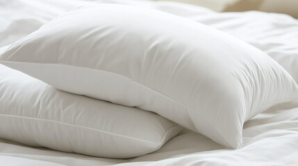Obraz premium a close-up of two or three fluffy white pillows on smooth white sheets