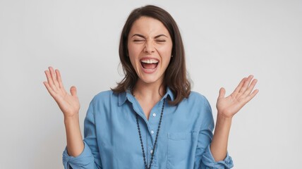 Woman Shouting with Joy and Excitement.