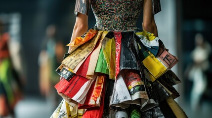 Capture a designer showcasing a collection made from recycled materials and eco-friendly fabrics, promoting sustainable fashion choices 