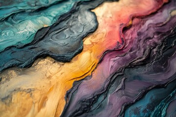 Naklejka premium Abstract flowing paint textures, vibrant colors, artistic expression, creative background, fluid strokes, mixed media painting, modern art, acrylic artwork, texture detailing concept
