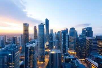 Obraz premium Captivating Cityscape at Twilight Blend of Modern and Traditional Architecture