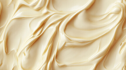 Obraz premium a close-up, top-down view of macadamia butter spread across the frame, filling the image with its pale white hue and rich, thick texture