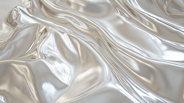 a close-up, top-down view of metallic foil fabric or mylar sheets, filling the entire frame with intricate reflections and shimmering highlights