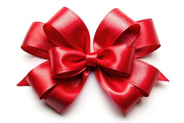 Fototapeta premium A vibrant red ribbon bow, perfectly isolated on a white background, ideal for wrapping holiday gifts and adding a festive touch to decorations.