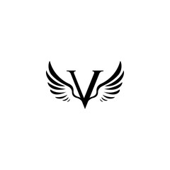 illustration of letter V and wings for icon, symbol or logo. V initials logo. wings template logo