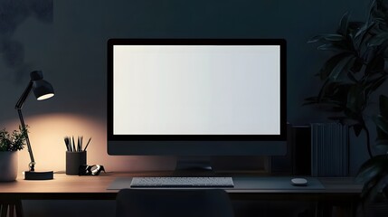 3D Minimal desktop with blank screen mockup, Empty screen for text, and logo replacement concept. 3d render illustration. 