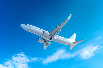 Obraz premium Airplane on blue sky white clouds