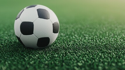 Fototapeta premium Close-up of a soccer ball on a lush green artificial turf.