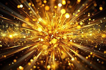 Dynamic gold particles burst with flare, exploding across the frame in stunning high-speed 4K visuals, creating an electrifying and immersive visual experience.
