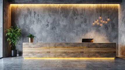 office reception interior design with modern wooden table, 3D Rendering. AI generated images